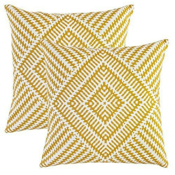TreeWool (Pack of 2) Kaleidoscope Accent Decorative Square Cotton Throw Pillow Covers (16" x 16", Mustard)