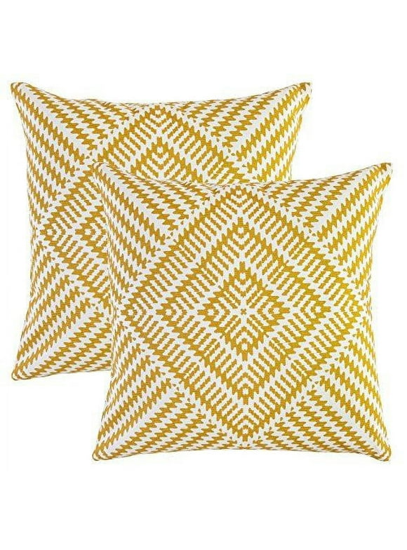 TreeWool (Pack of 2) Kaleidoscope Accent Decorative Square Cotton Throw Pillow Covers (18" x 18", Mustard)