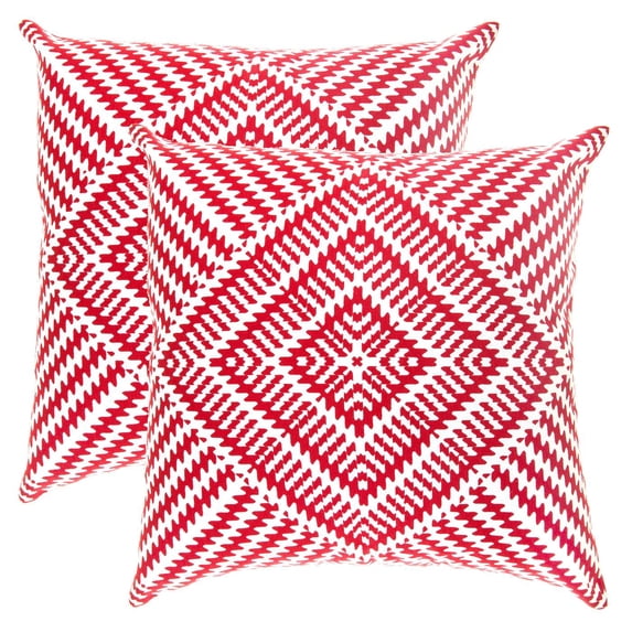 TreeWool (Pack of 2) Kaleidoscope Accent Decorative Square Cotton Throw Pillow Covers (18" x 18", Red)