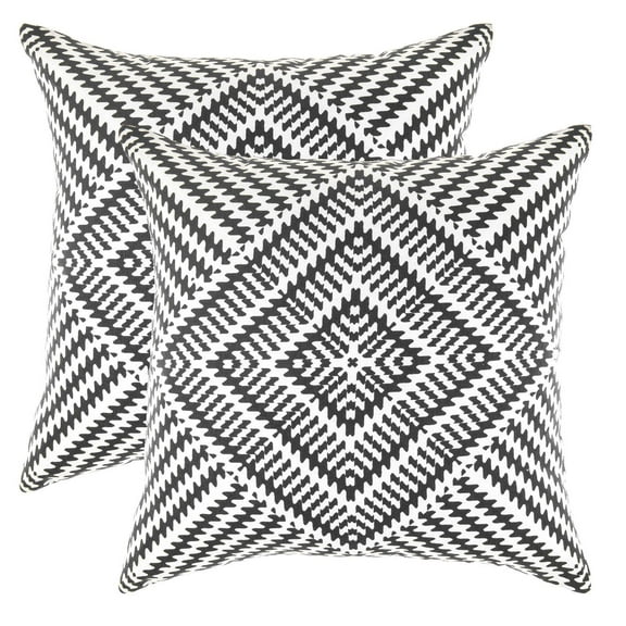 TreeWool (Pack of 2) Kaleidoscope Accent Decorative Square Cotton Throw Pillow Covers (20" x 20", Black)