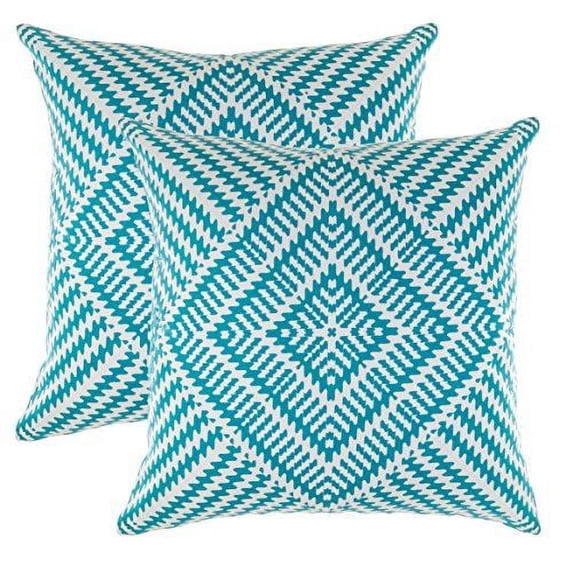 TreeWool (Pack of 2) Kaleidoscope Accent Decorative Square Cotton Throw Pillow Covers (20" x 20", Turquoise)