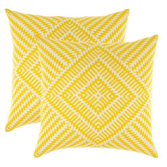 TreeWool (Pack of 2) Kaleidoscope Accent Decorative Square Cotton Throw Pillow Covers (20" x 20", Yellow)