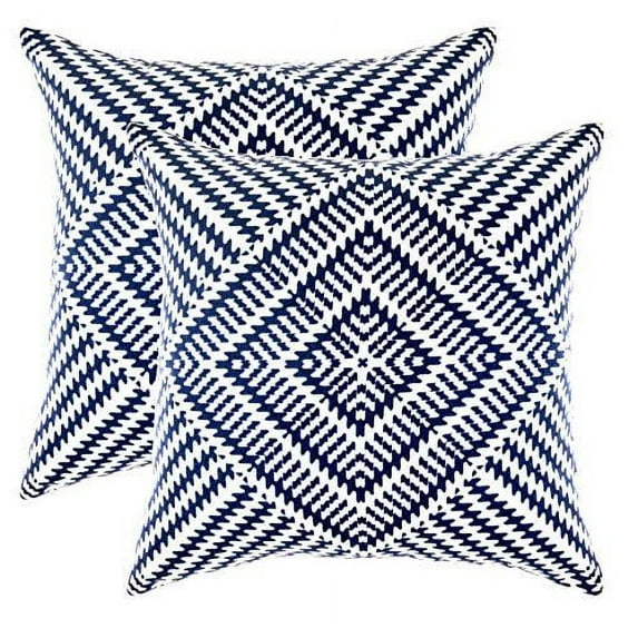 TreeWool (Pack of 2) Kaleidoscope Accent Decorative Square Cotton Throw Pillow Covers (24" x 24", Navy Blue)