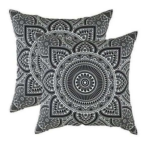 TreeWool (Pack of 2) Mandala Accent Cotton Decorative Square Throw Pillow Covers (16" x 16", Black)