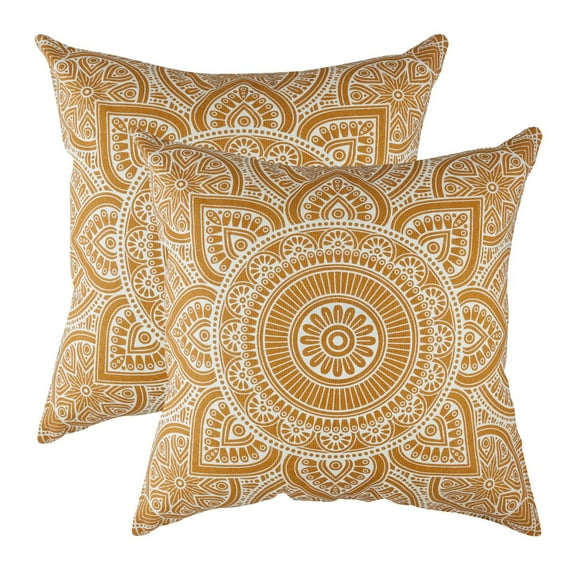 TreeWool (Pack of 2) Mandala Accent Cotton Decorative Square Throw Pillow Covers (16" x 16", Mustard)