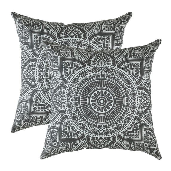 TreeWool (Pack of 2) Mandala Accent Cotton Decorative Square Throw Pillow Covers (18" x 18", Graphite Gray)
