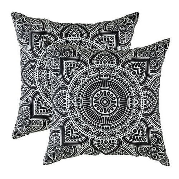 TreeWool (Pack of 2) Mandala Accent Cotton Decorative Square Throw Pillow Covers (20" x 20", Black)