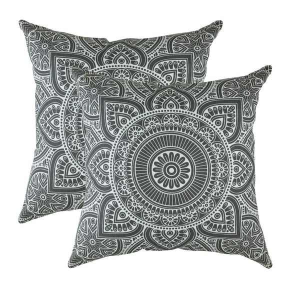 TreeWool (Pack of 2) Mandala Accent Cotton Decorative Square Throw Pillow Covers (22" x 22", Graphite Gray)
