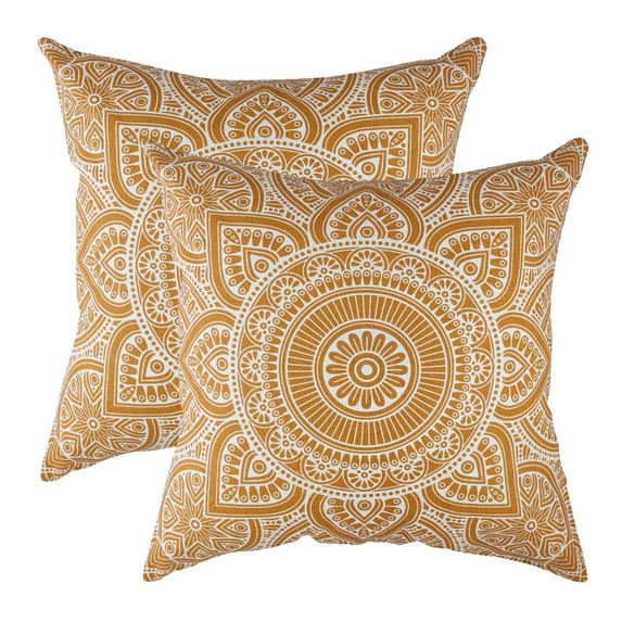 TreeWool (Pack of 2) Mandala Accent Cotton Decorative Square Throw Pillow Covers (22" x 22", Mustard)