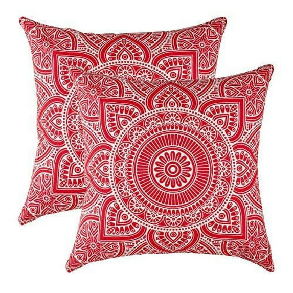 TreeWool (Pack of 2) Mandala Accent Cotton Decorative Square Throw Pillow Covers (22" x 22", Red)