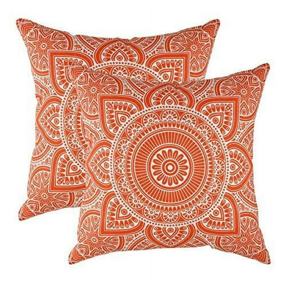 TreeWool (Pack of 2) Mandala Accent Cotton Decorative Square Throw Pillow Covers (24" x 24", Orange)