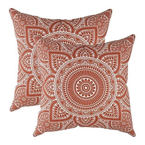TreeWool (Pack of 2) Mandala Accent Cotton Decorative Square Throw Pillow Covers (24" x 24", Rust)