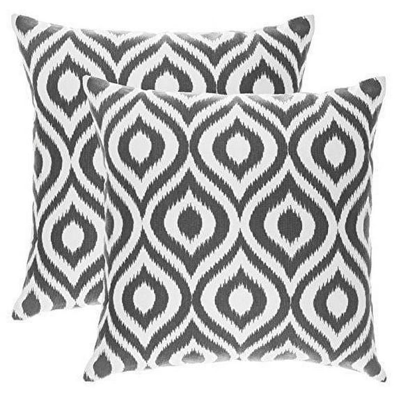 TreeWool (Pack of 2) Ogee Ikat Accent Decorative Cotton Throw Pillow Covers (16 x 16 Inches, Graphite Gray)