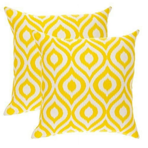 TreeWool (Pack of 2) Ogee Ikat Accent Decorative Cotton Throw Pillow Covers (16 x 16 Inches, Yellow)
