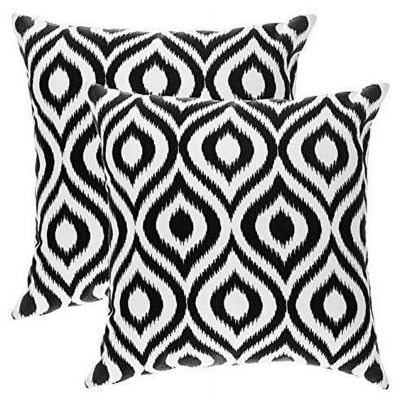 TreeWool (Pack of 2) Ogee Ikat Accent Decorative Cotton Throw Pillow Covers (18 x 18 Inches, Black)