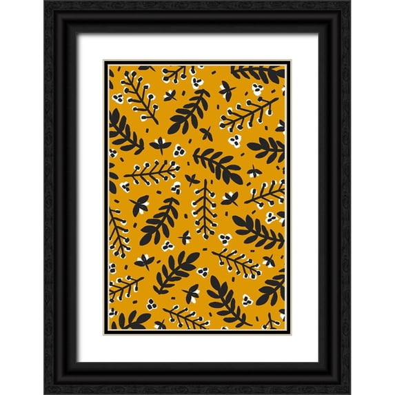 Treechild 11x14 Black Ornate Wood Framed with Double Matting Museum Art Print Titled - Branches And Berries (Yellow)
