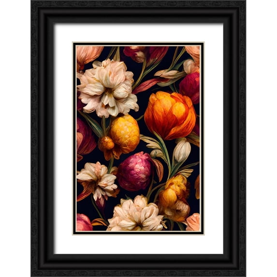 Treechild 11x14 Black Ornate Wood Framed with Double Matting Museum Art Print Titled - Romantic Flowers