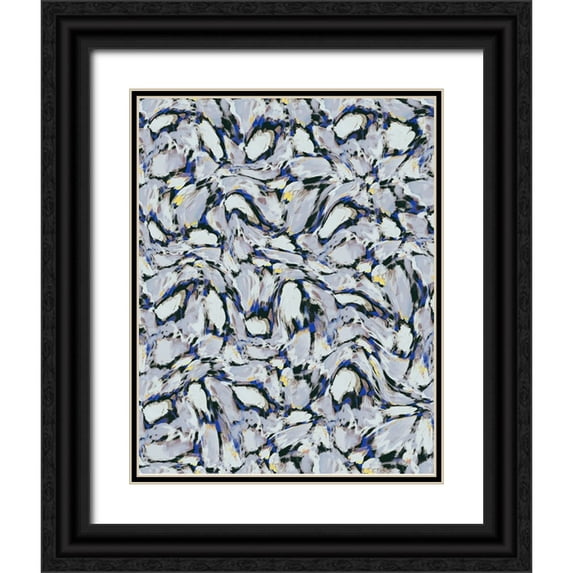 Treechild 12x14 Black Ornate Wood Framed with Double Matting Museum Art Print Titled - Blue Ice Flowers Pattern