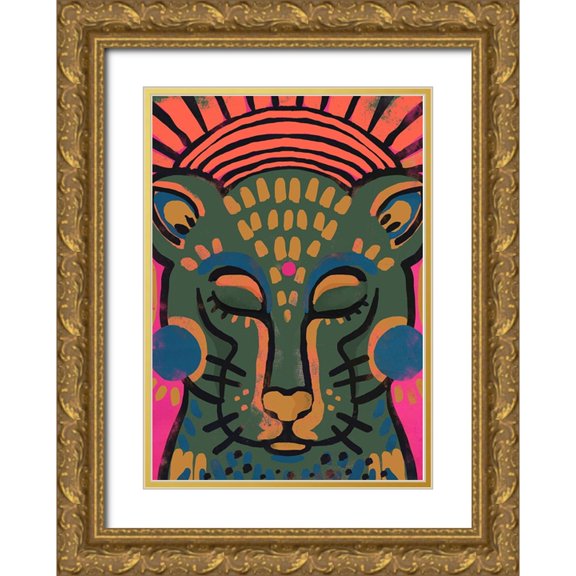 Treechild 18x24 Gold Ornate Wood Framed with Double Matting Museum Art Print Titled - Tiger (Colored Version)