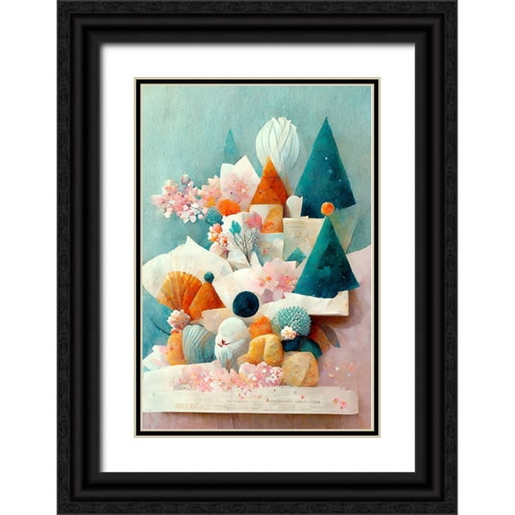 Treechild 23x32 Black Ornate Wood Framed with Double Matting Museum Art Print Titled - A Tiny Village