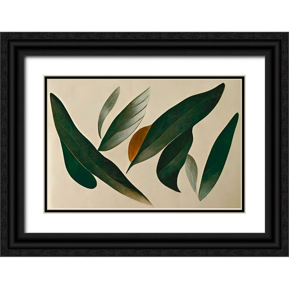 Treechild 24x17 Black Ornate Wood Framed with Double Matting Museum Art Print Titled - Floating Leafs