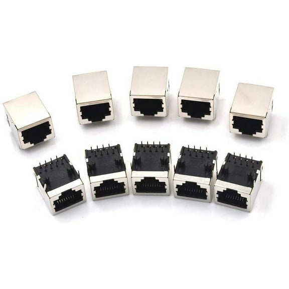 Treedix 10Pcs/Set Network Ethernet Shielded RJ45 8P8C Single Network Port 8P 8C Female Socket Connectors 8Pin for PCB