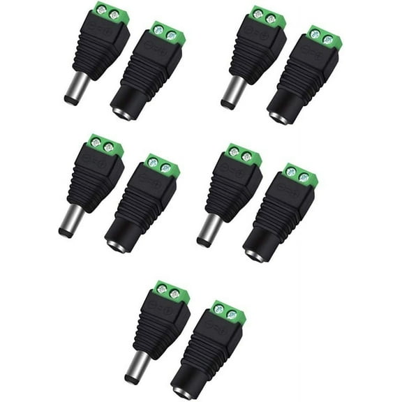Treedix 12V DC Power Connector 5.5mm x 2.5mm, CENTROPOWER (5 x Male + 5 x Female) Power Jack Adapter Compatible with CCTV Camera DVR Security System LED Light Cable Wire Ends Plug Barrel Adapter