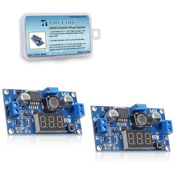 Treedix 2pcs LM2596 Adjustable Voltage Regulator DC-DC with Voltmeter Display 12V to 3.3V, 12V to 5V, 24V to 5V, 24V to 12V, 36V to 24V