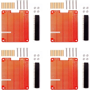 Treedix 4 Sets GPIO Breakout DIY Breadboard PCB Shield Red Expansion Board Kit Compatible with Raspberry Pi 4 3 2 B+ A+