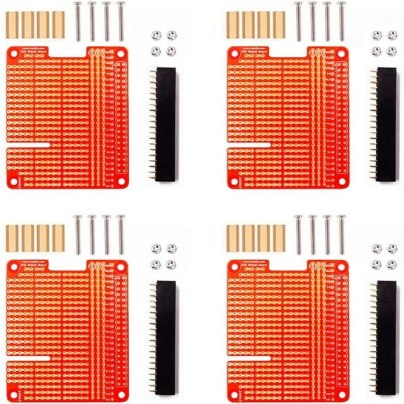 Treedix 4 Sets GPIO Breakout DIY Breadboard PCB Shield Red Expansion Board Kit Compatible with Raspberry Pi 4 3 2 B+ A+