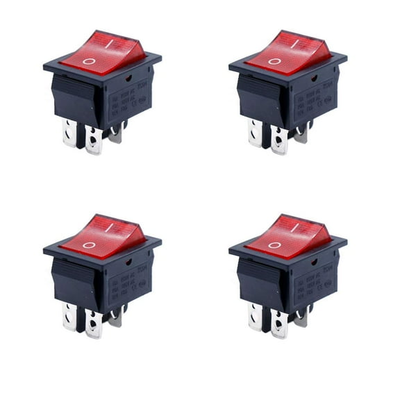 Treedix 4PCS KCD4 Square Rocker Switch with Light 4Pin ON/Off 2-Position DPST Rocker Boat Switch 16A/20A AC 250V/125V for Car, Motorcycle (Green)