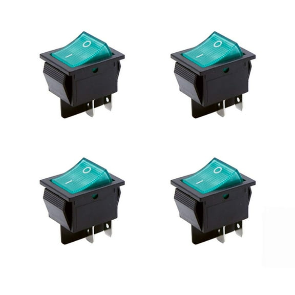 Treedix 4PCS KCD4 Square Rocker Switch with Light 4Pin ON/Off 2-Position DPST Rocker Boat Switch 16A/20A AC 250V/125V for Car, Motorcycle (Green)