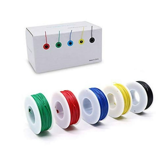 Treedix 5pcs 164ft Copper Hookup Wire Kit Wrapping 30AWG Cable Jumper Wire Solid Core Tinned Copper Wrapping Wire 5 Color 
