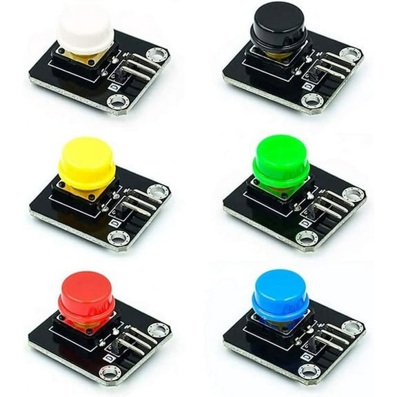Treedix 6PCS Button Module Touch Switch Button 24x31mm Color with Red Blue Black Green Yellow White Compatible with Arduino