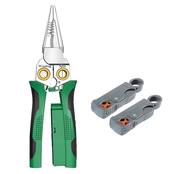 Treedix 8 in 1 Multi-Function Wire Stripping Pliers with 2 Pcs Mini Coaxial Cable Stripper, Upgrade Wire Strippers Scissors with Electricity Measurement Function for Wire Stripping, Cutting, Crimping