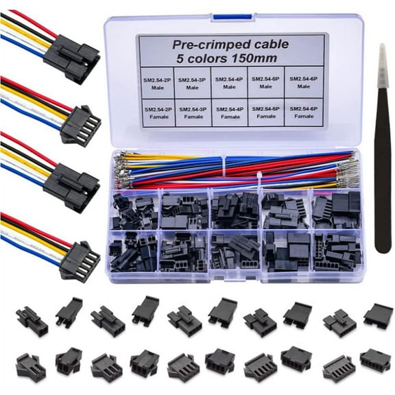 Treedix JST Connector Kit 2.54mm Male and Female with 22AWG Pre-Crimp Cable Wires 2pin/3pin/4pin/5pin/6pin