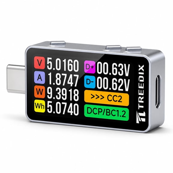 Treedix USB-C Tester Power Meter, 4-32V 0-6A USB Tester, PD3.1, E-Marker Digital Multimeter Support QC2.0 3.0 AFC FCP, Voltage and Current Tester Meter Power Bank Capacity,USB Cable Charger Detector