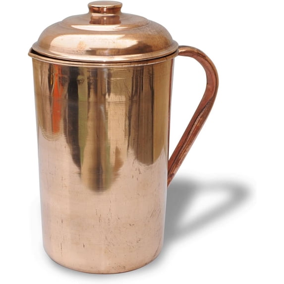 TreegoArt Pure Copper Jug with Lid Handmade Indian Copper Utensils for Kitchenware Serveware Pitcher - 1500 Ml Copper Jug