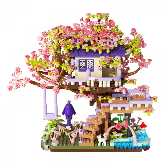 Treehouse Building Block Set for Adults, Flower House DIY Building Kit with Micro Building Blocks Construction Toy for Kids Gifts & Home Decor
