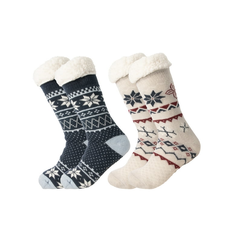 Treehouse Knit (2 Pack) Colorful Womens Thick Knit Winter Sherpa Fleece  Slipper Socks Grippers