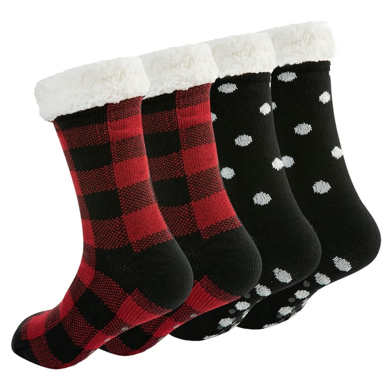 Treehouse Knit (2 Pack) Colorful Womens Thick Knit Winter Sherpa Fleece  Slipper Socks Grippers - Walmart.com