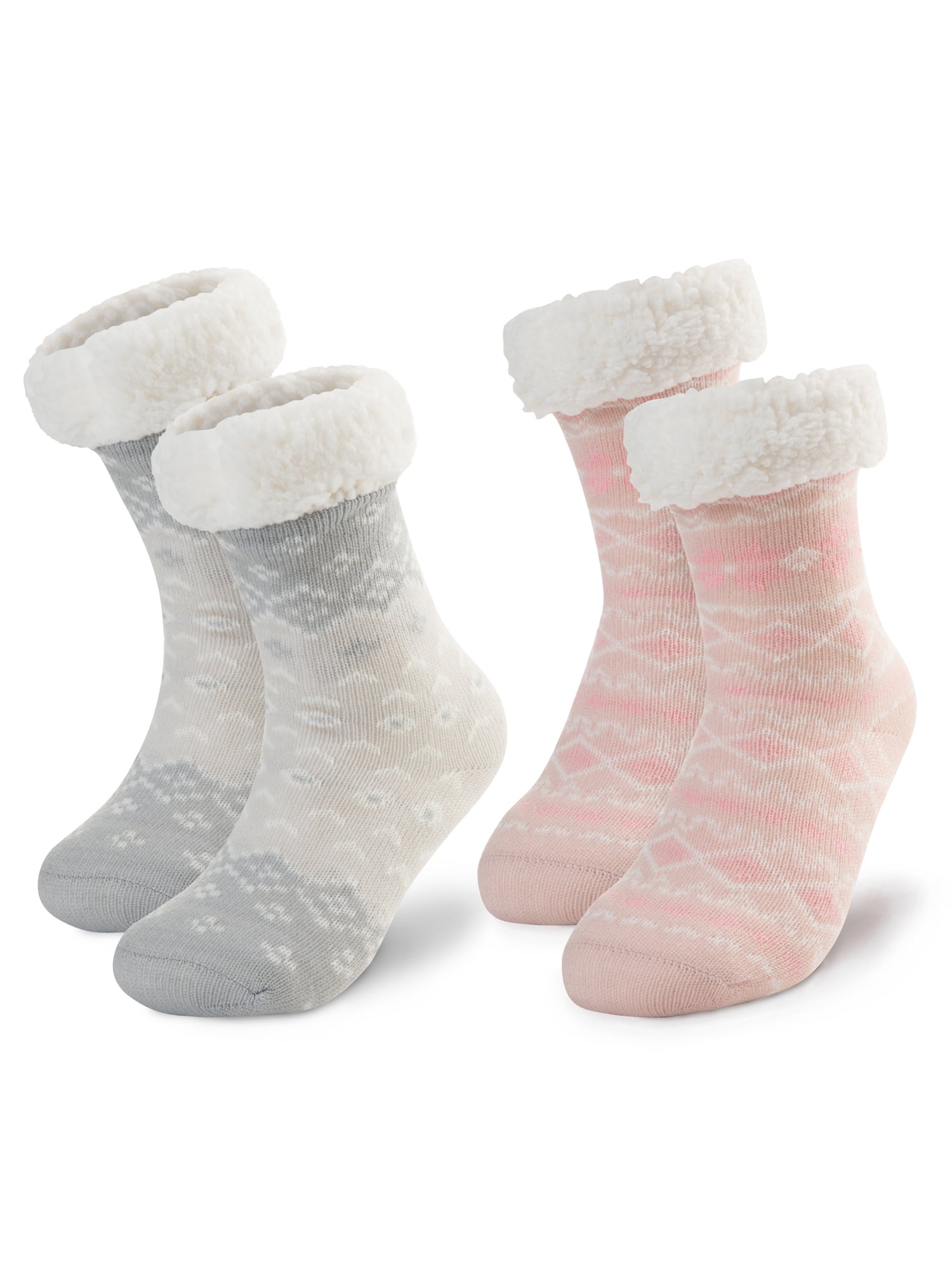 Treehouse Knits (2 Pack) Sherpa Slipper Socks for Kids with Grippers