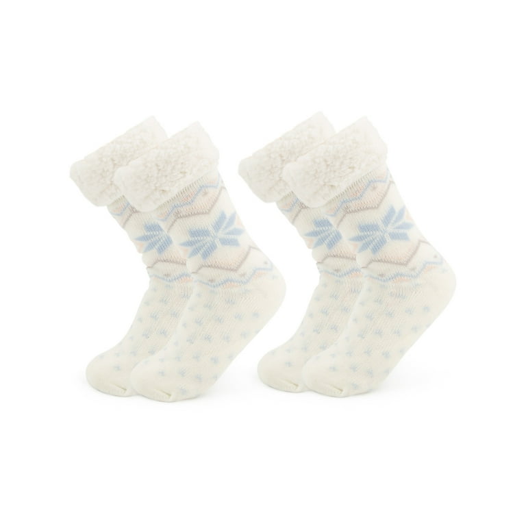 Treehouse Knits 2 Pack Sherpa Slipper Socks for Kids with Grippers