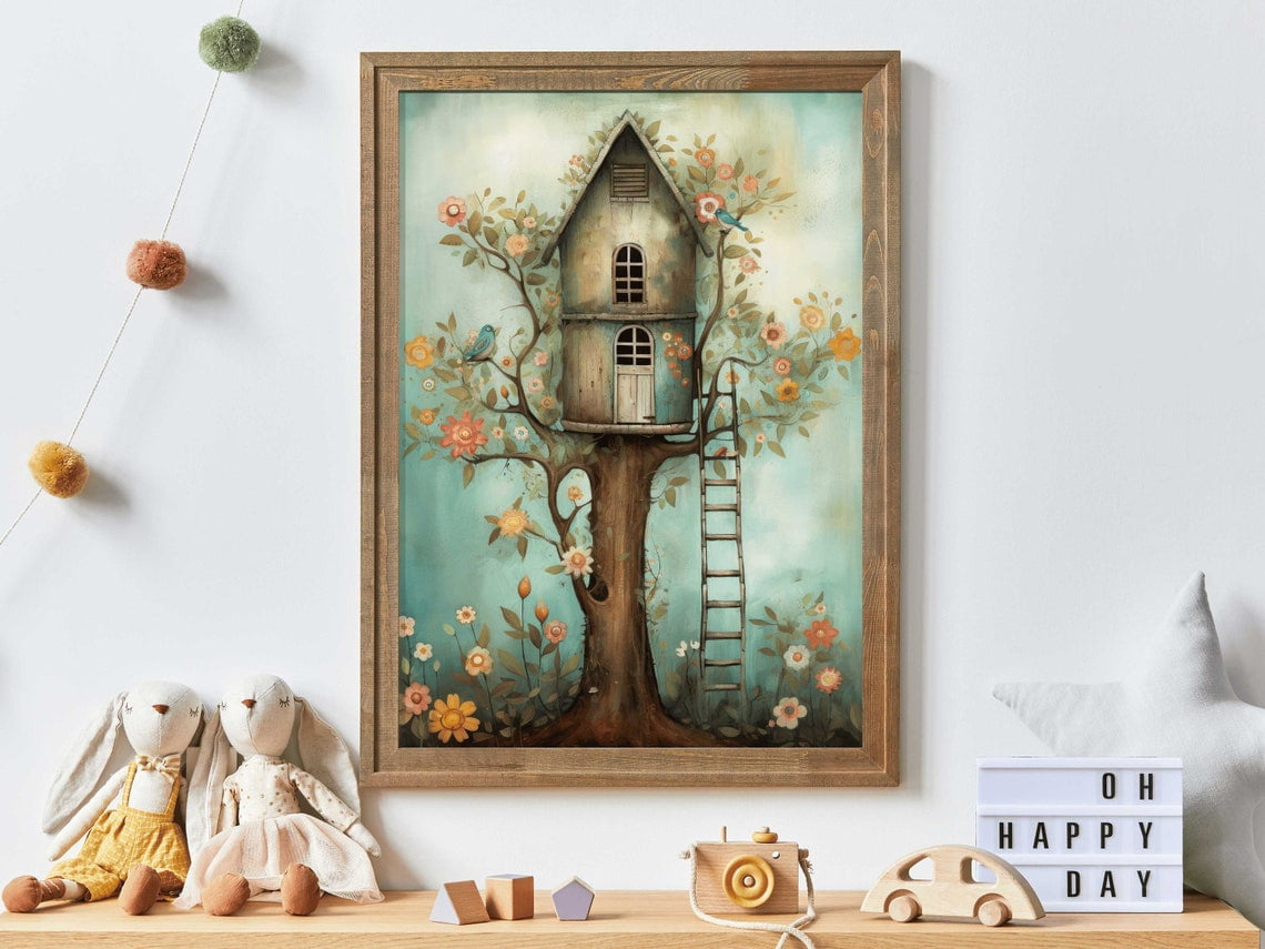 Curated visual reference: Fresh Look at Treehouse Print Whimsical Wall Art Nursery Wall Decor Tree House