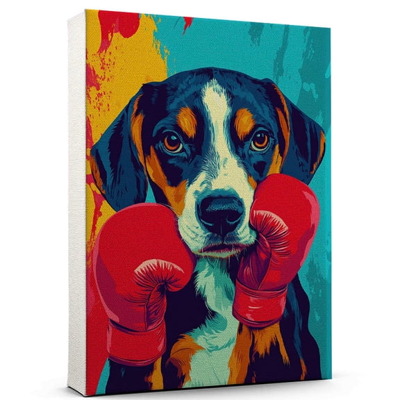 Treeing Walker Coonhound Dog Boxing Art Canvas Treeing Walker Coonhound Dog Playing Boxing Wall Art, Dog Lover Canvas, Sports Theme Decor for Living Room