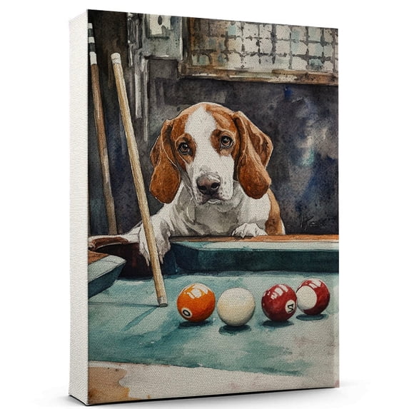 Treeing Walker Coonhound Dog Canvas – Billiards Canvas Print of Funny Treeing Walker Coonhound Dog Wall Art, Billiards Sports Wall Decor, Home Decor, Dog Lover