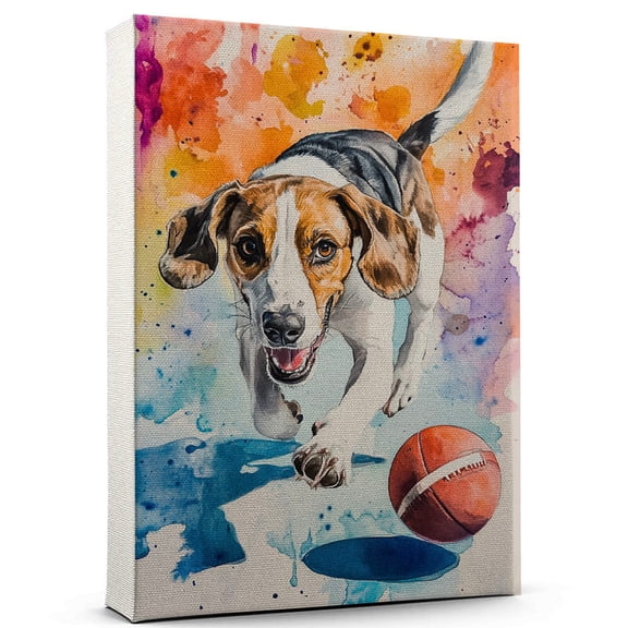 Treeing Walker Coonhound Dog Playing American Football Wall Canvas  Treeing Walker Coonhound Canvas Art for Dog Lovers, American Football Canvas and Unique Room Decor