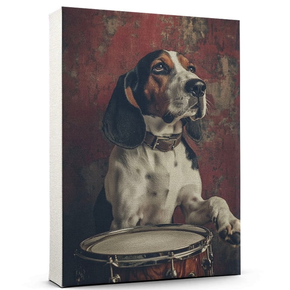 Treeing Walker Coonhound Dog Stretched Canvas Size 8x12 Drum Kit Canvas – Funny Treeing Walker Coonhound Dog Team Player Wall Art, Ideal Gift Drum Kit , Dog Owner