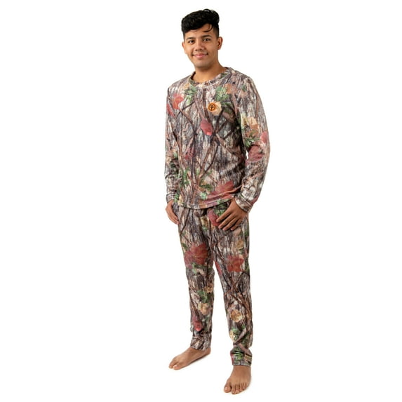 Treel Adult Mens Coral Fleece Camo 2 Piece Pajama Top and Pants Set, 4X