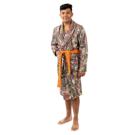 Treel Coral Fleece Camo Lounge Robe, 2X, Orange